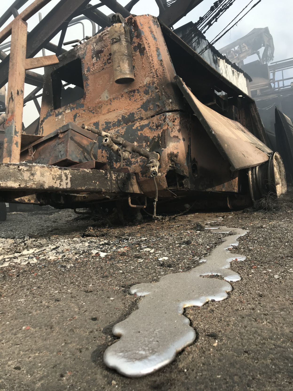 Fire melted aluminum